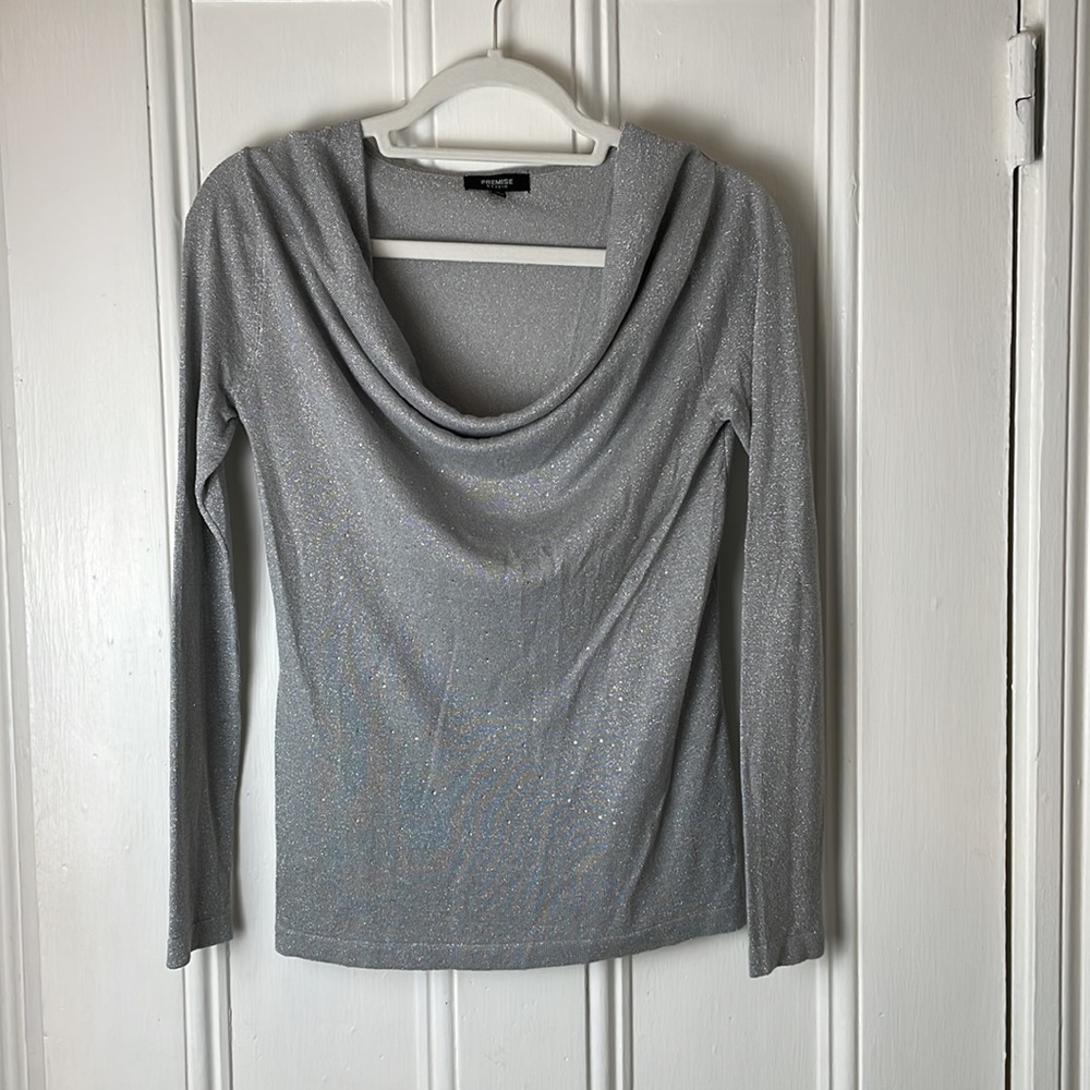 Holiday Shimmer Silver Metallic Sparkle Sweater